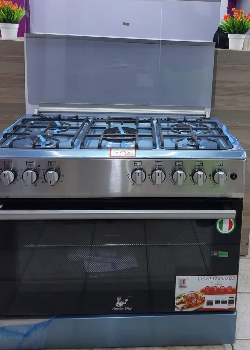 Masterchef Standing Cooker, 90cm X 60cm, 5 burner Silver